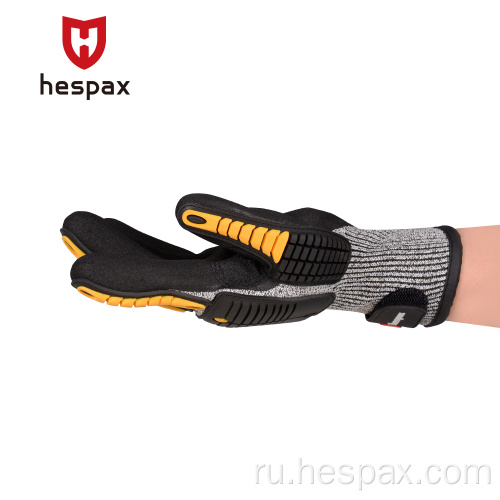 Hespax Sandy Nitrile Diped Anti -Impact Mechanic Gloves